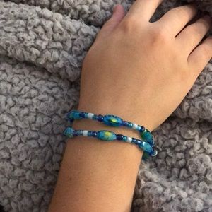 Pair of blue stretch beaded bracelets